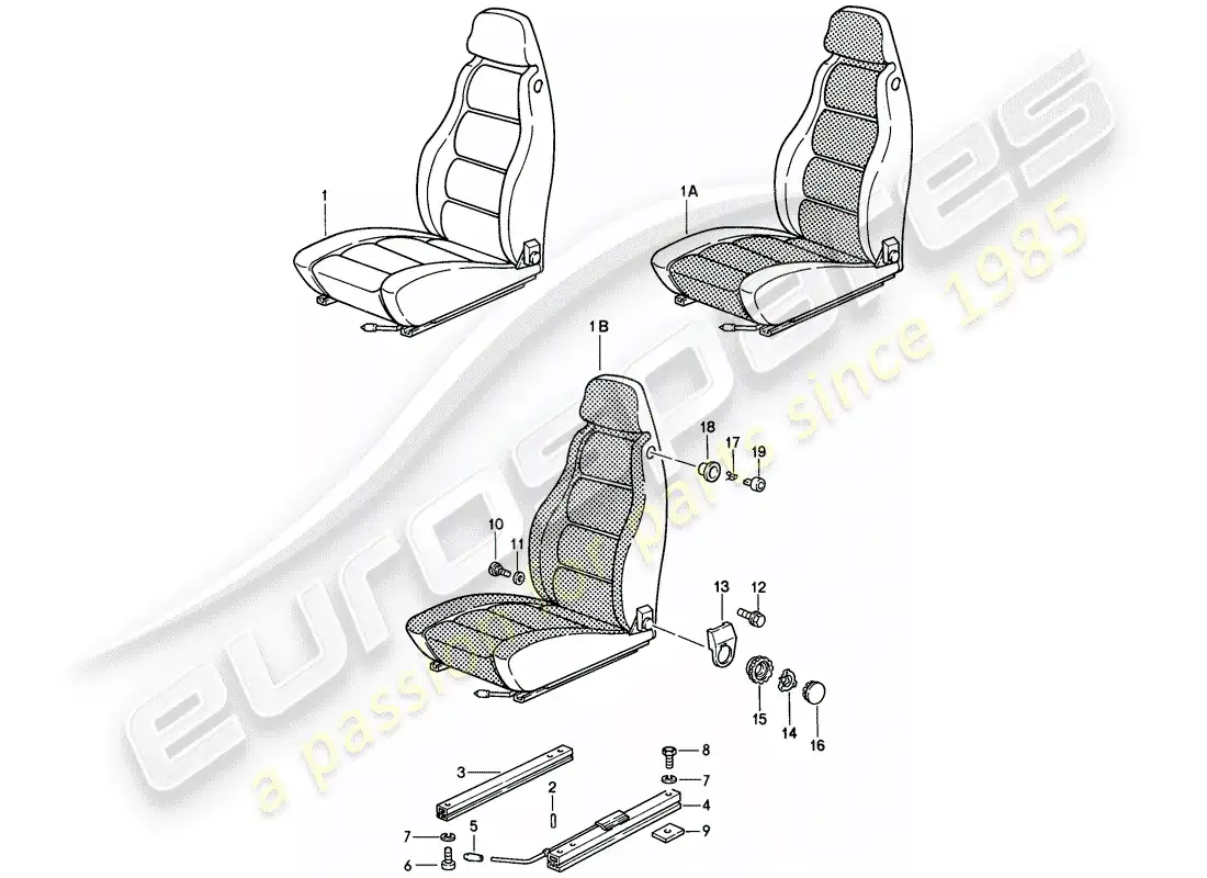 porsche 1980 (928) asiento delantero - completo diagrama de piezas