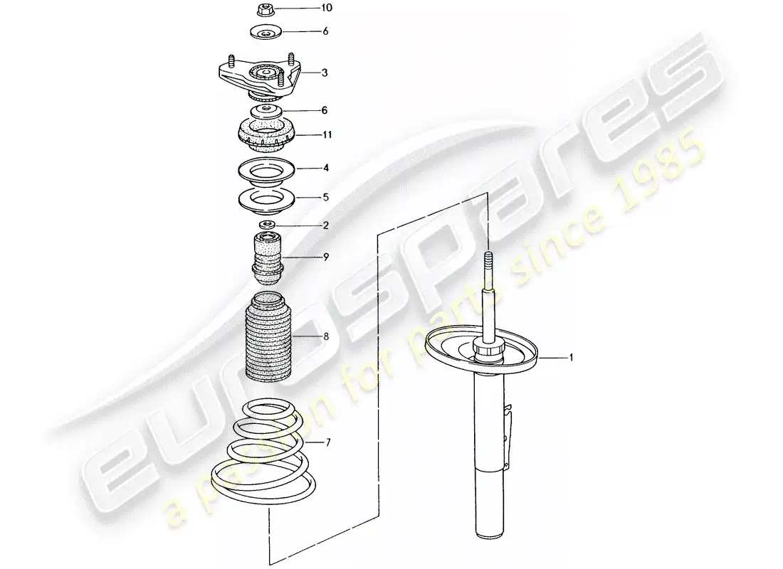 porsche 2001 (996) suspensión - amortiguador diagrama de piezas