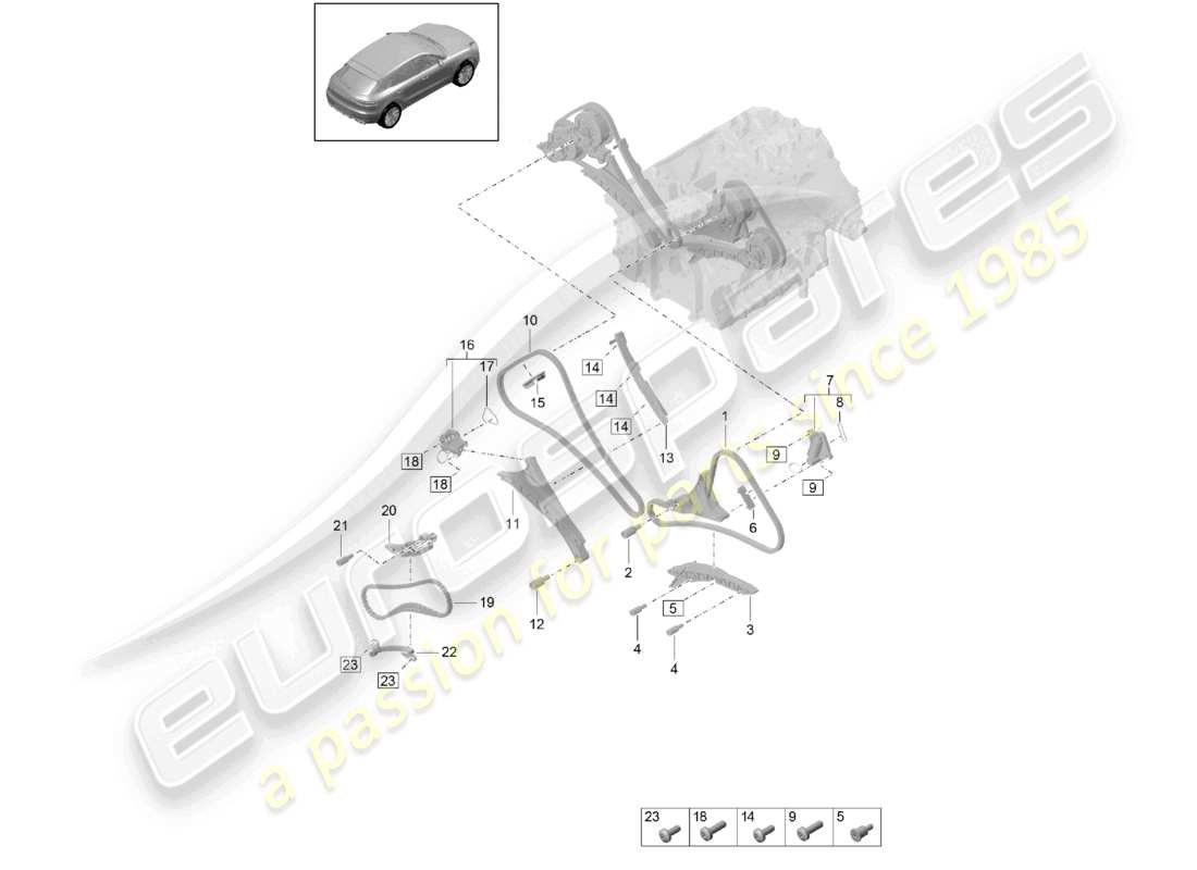 porsche 2021 (macan) tensor de cadena del riel deslizante de la cadena de distribución diagrama de piezas
