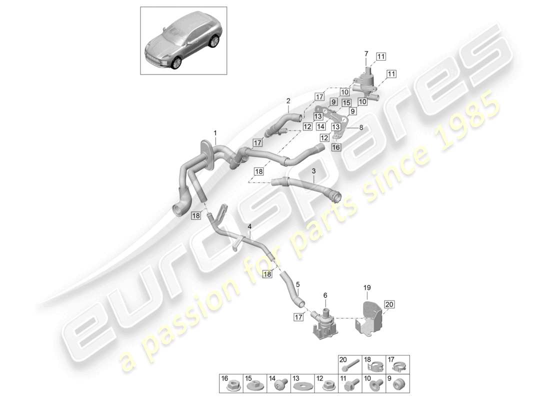 porsche 2021 (macan) diagrama de piezas del calentador r4 tfsi; 2,0l caja de agua