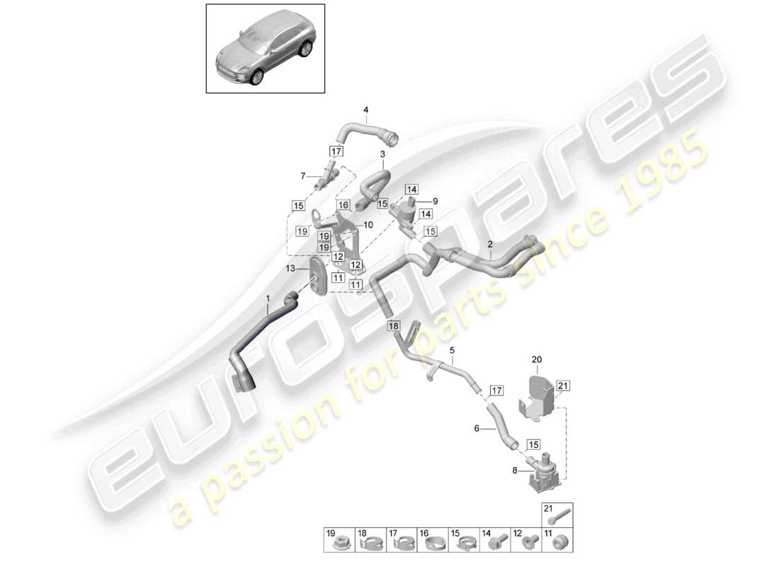 porsche 2021 (macan) diagrama de piezas del calentador r4 2,0l tfsi caja de agua lhd