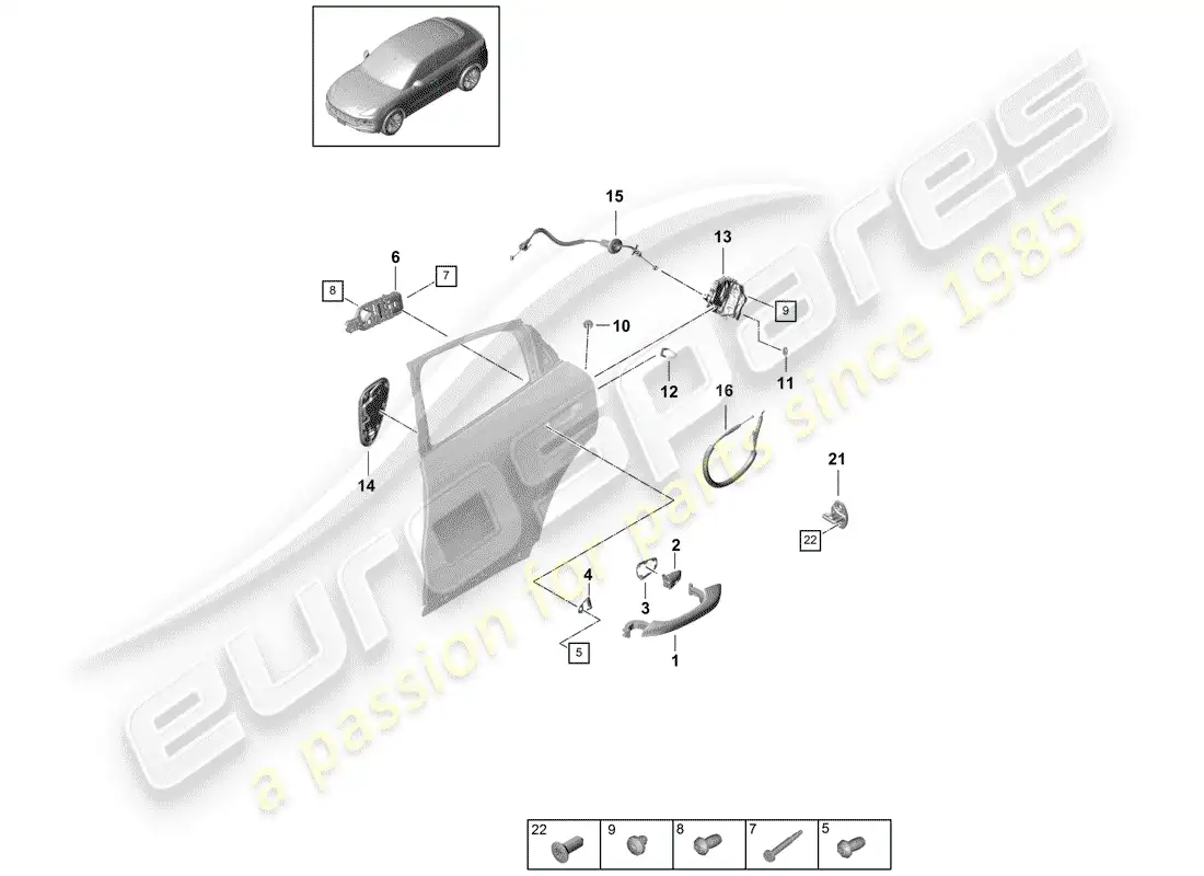porsche 2018 (cayenne e3 9ya/9yb) manija de puerta exterior diagrama de piezas
