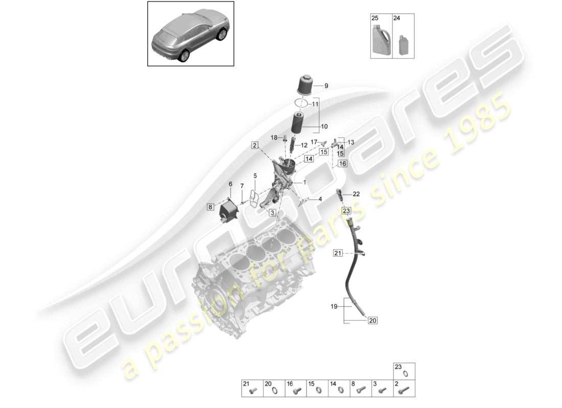 porsche 2021 (macan) diagrama de piezas del enfriador de aceite de la consola del filtro de aceite