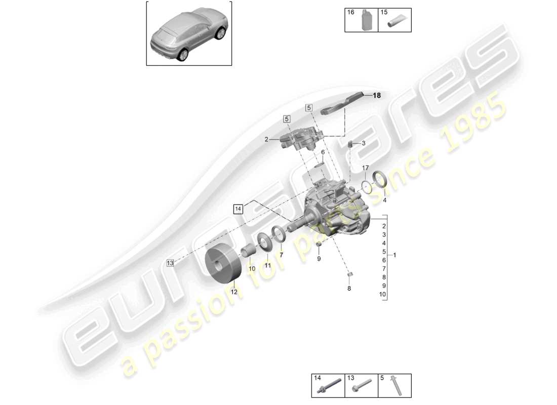 porsche 2021 (macan) diagrama de piezas de la caja de transferencia
