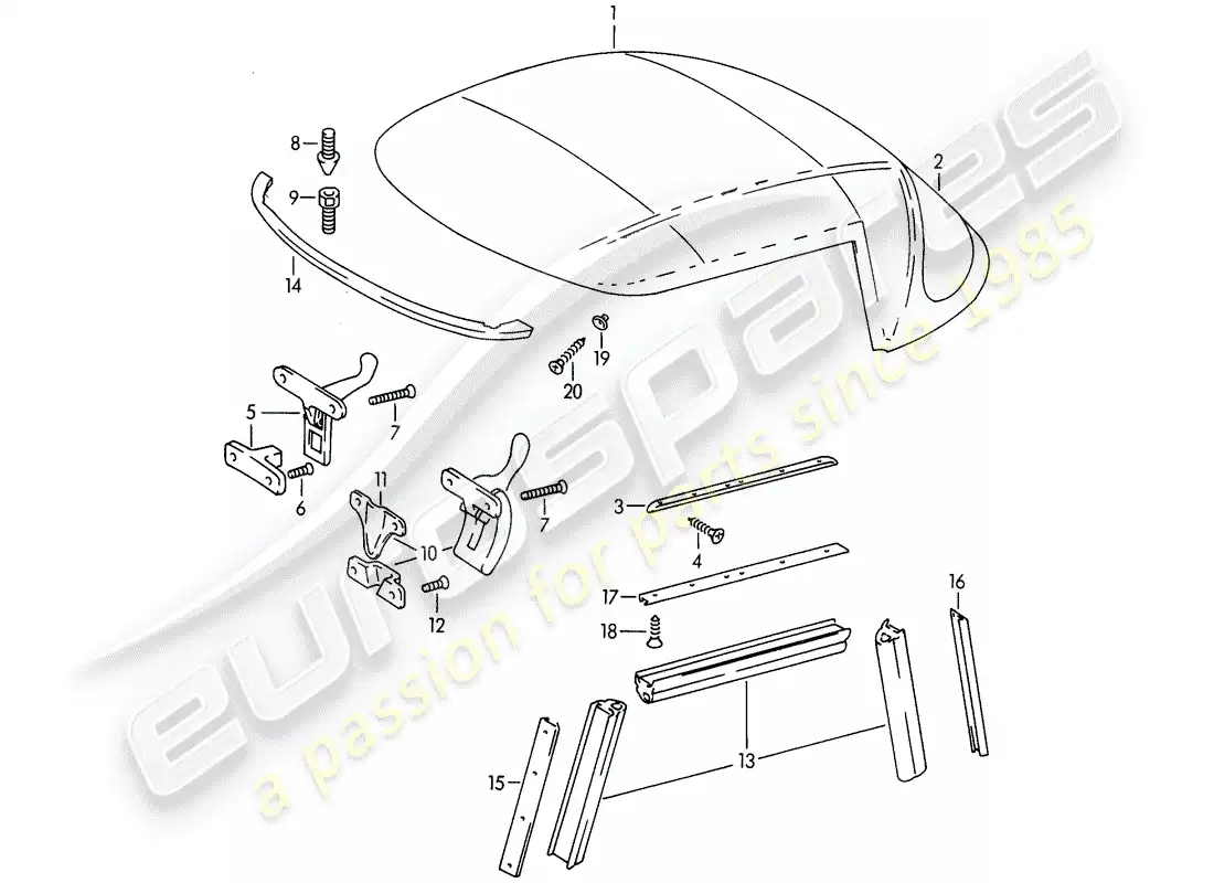 porsche 1961 (356b/356c) capota convertible - accesorios diagrama de piezas