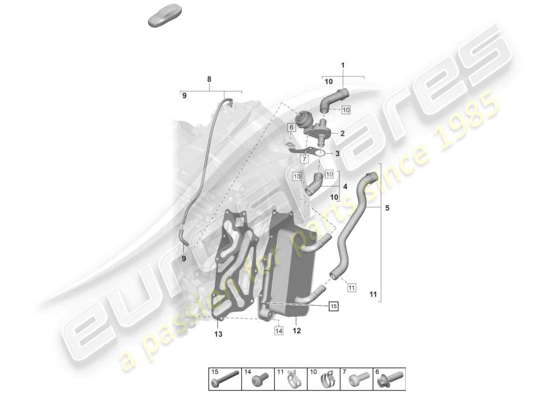 porsche 2025 (992-2 turbo / s) 8-speed caja de cambios de doble embrague - pdk - diagrama de piezas del sistema de refrigeración del aceite de la caja de cambios