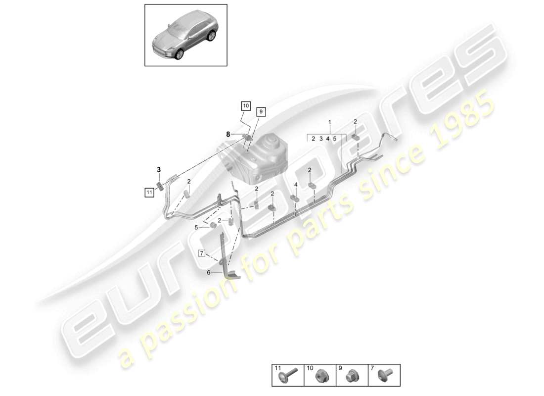 porsche 2021 (macan) sistema de combustible línea de combustible debajo de la carrocería diagrama de piezas