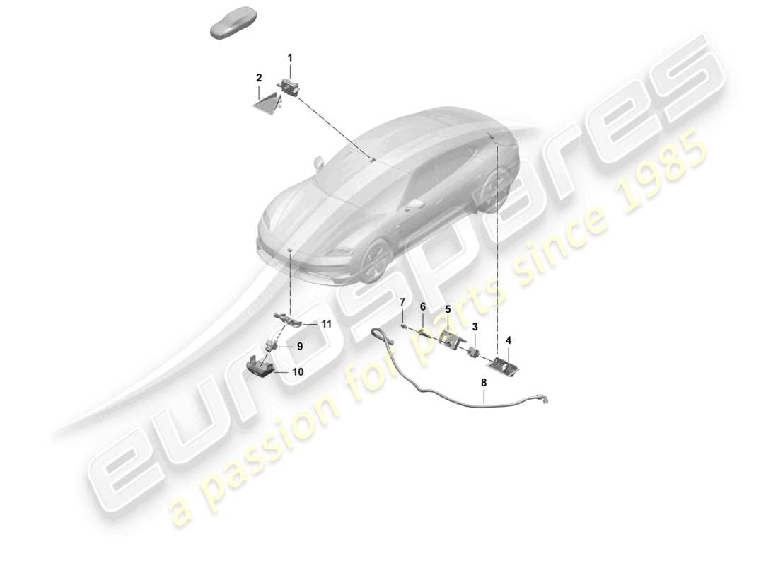 porsche 2026 (taycan 9j1-2) cámara frontal para programas de asistencia al conductor cámara de marcha atrás diagrama de piezas de vista superior real