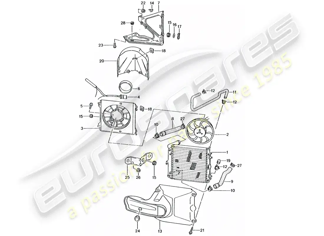 porsche 2005 (996 gt3) water cooling 3 diagrama de piezas