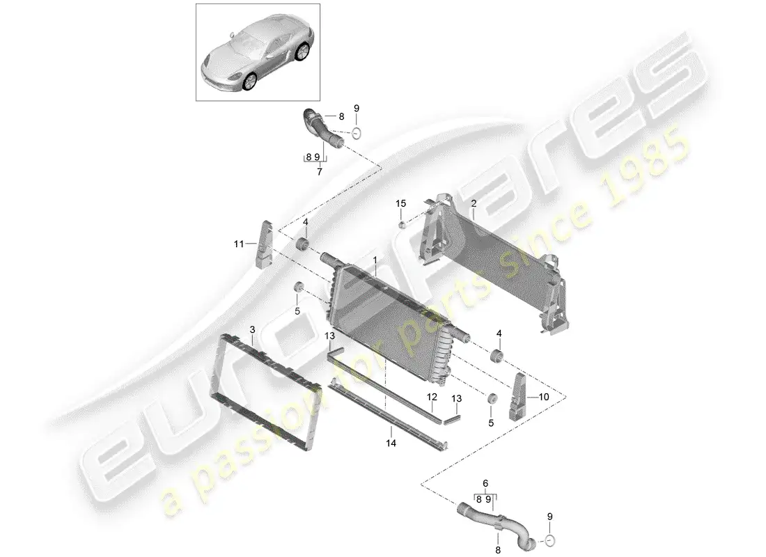 porsche 2018 (718 cayman) radiador diagrama de piezas
