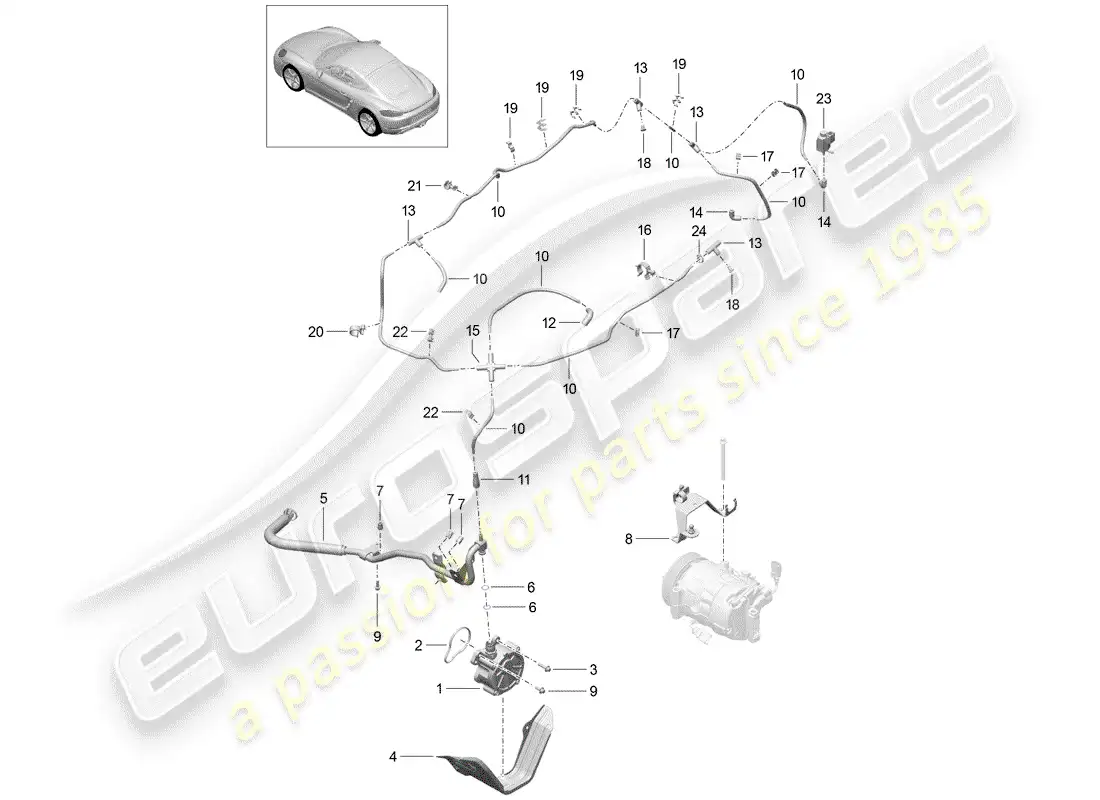 porsche 2018 (718 cayman) sistema de vacío diagrama de piezas