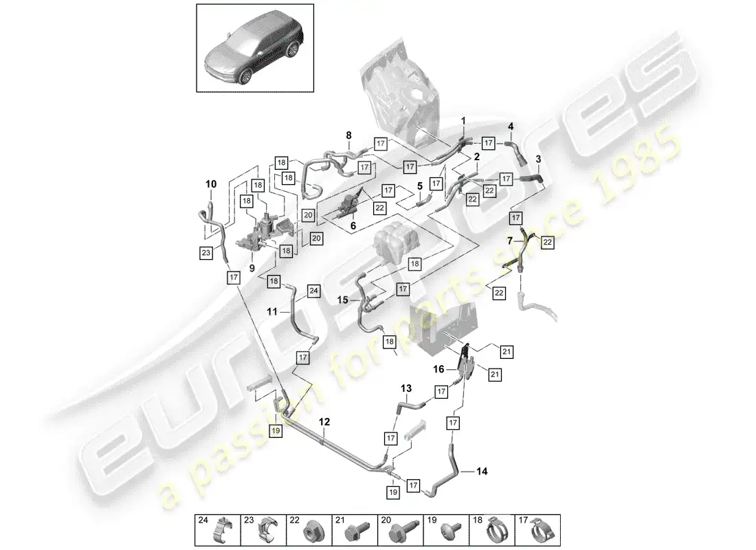 porsche 2020 (cayenne e3 9ya/9yb) calentador diagrama de piezas