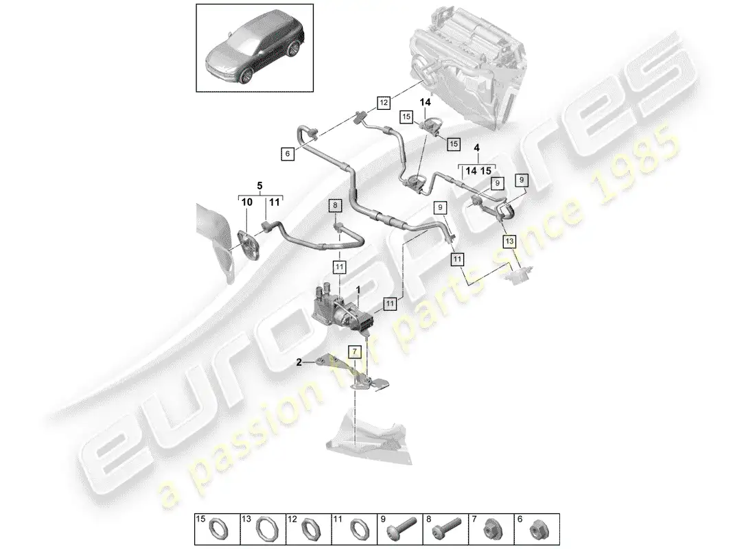 porsche 2020 (cayenne e3 9ya/9yb) circuito refrigerante diagrama de piezas