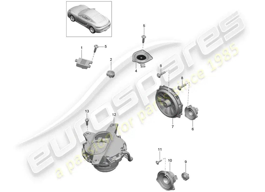 porsche 2019 (718 cayman) altoparlante diagrama de piezas