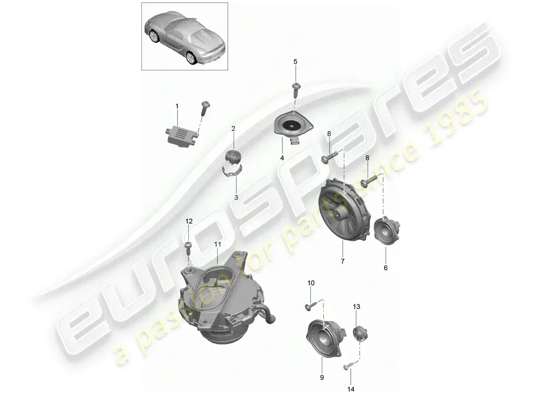 porsche 2016 (981 boxster spyder) altoparlante diagrama de piezas