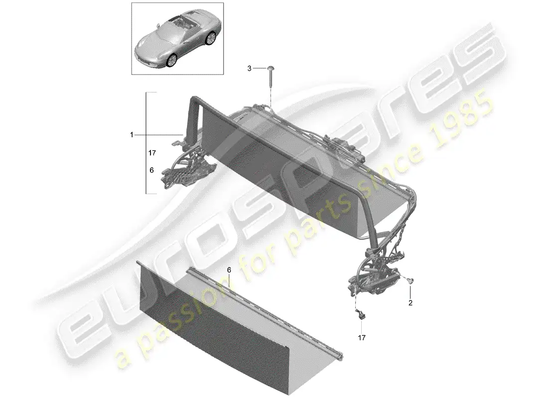 porsche 2012 (991-1) parabrisas diagrama de piezas