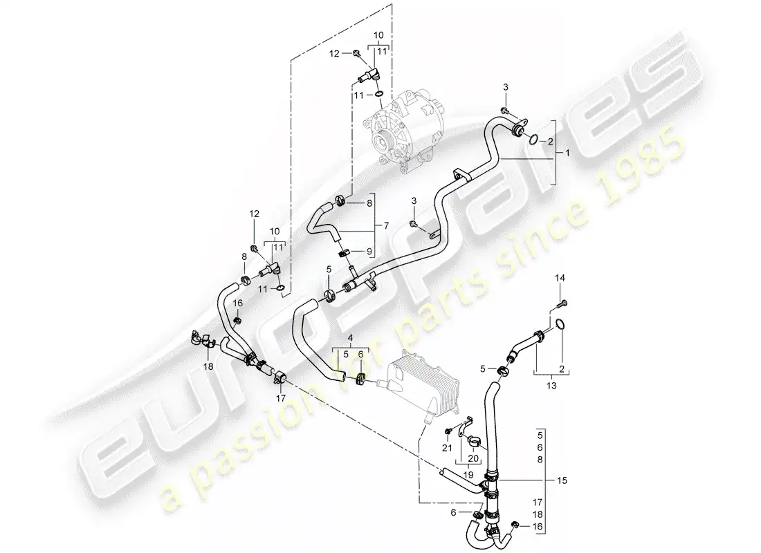 porsche 2010 (cayenne e1 9pa) water cooling diagrama de piezas