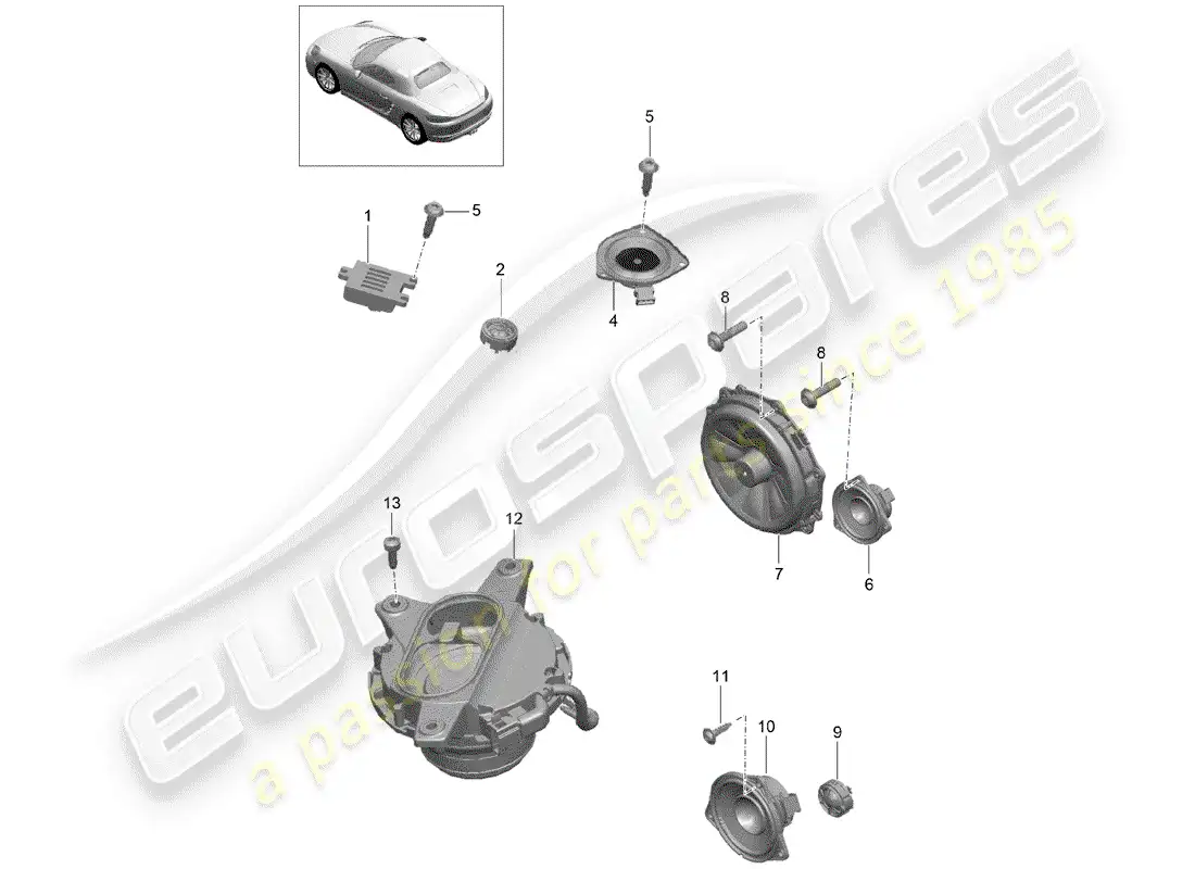 porsche 2017 (718 boxster) altoparlante diagrama de piezas