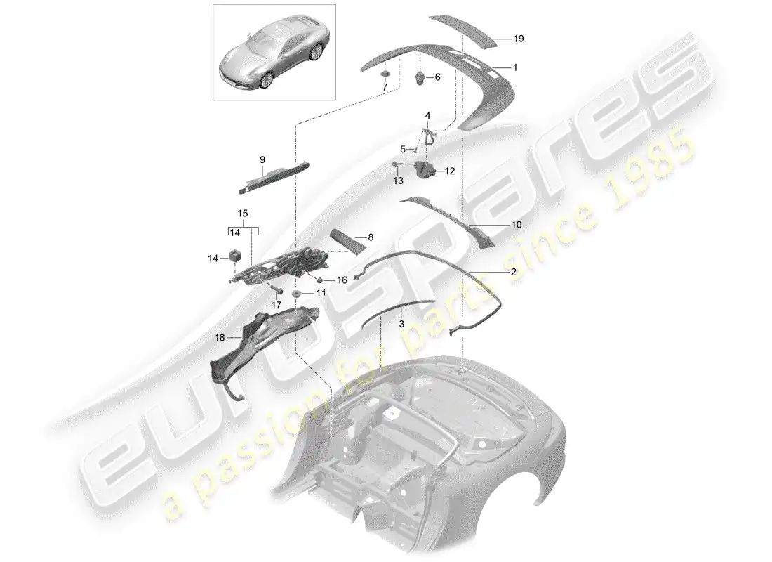 porsche 2018 (991-2) caja de almacenaje superior diagrama de piezas