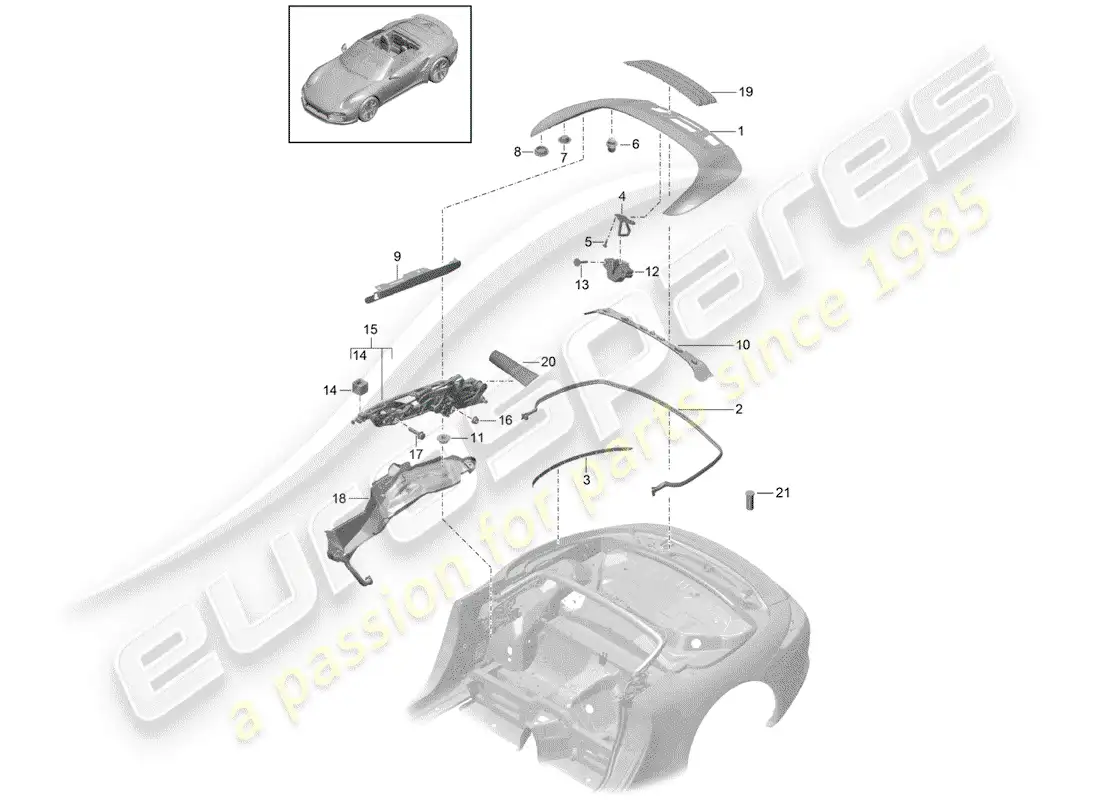 porsche 2016 (991-1 turbo) caja de almacenaje superior diagrama de piezas
