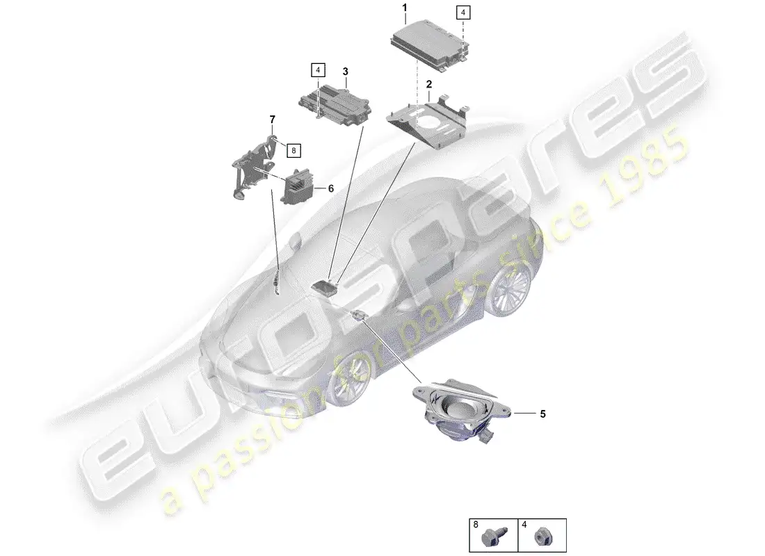 porsche 2020 (718 boxster spyder) amplificador diagrama de piezas