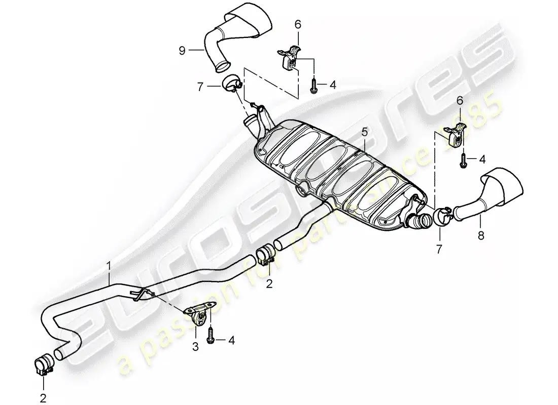 porsche 2007 (cayenne e1 9pa) sistema de escape diagrama de piezas