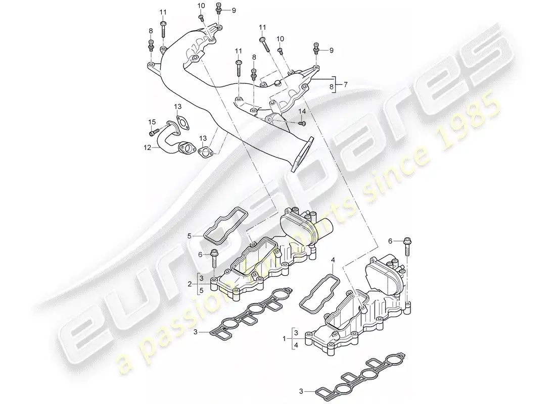 porsche 2010 (cayenne e1 9pa) colector de admisión diagrama de piezas