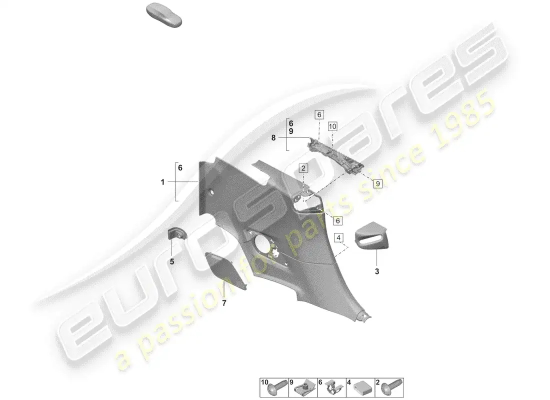 porsche 2019 (992-1) panel de adorno de cuarto diagrama de piezas