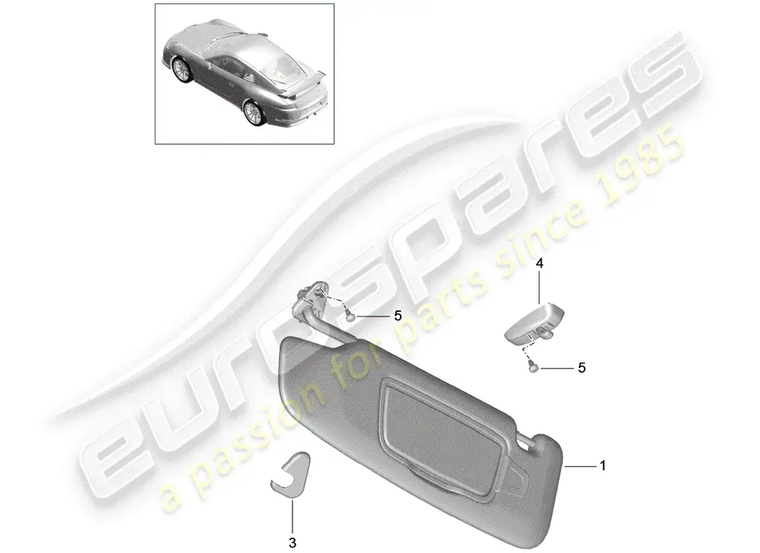 porsche 2015 (991-1 r/gt3/rs) sun vizors diagrama de piezas