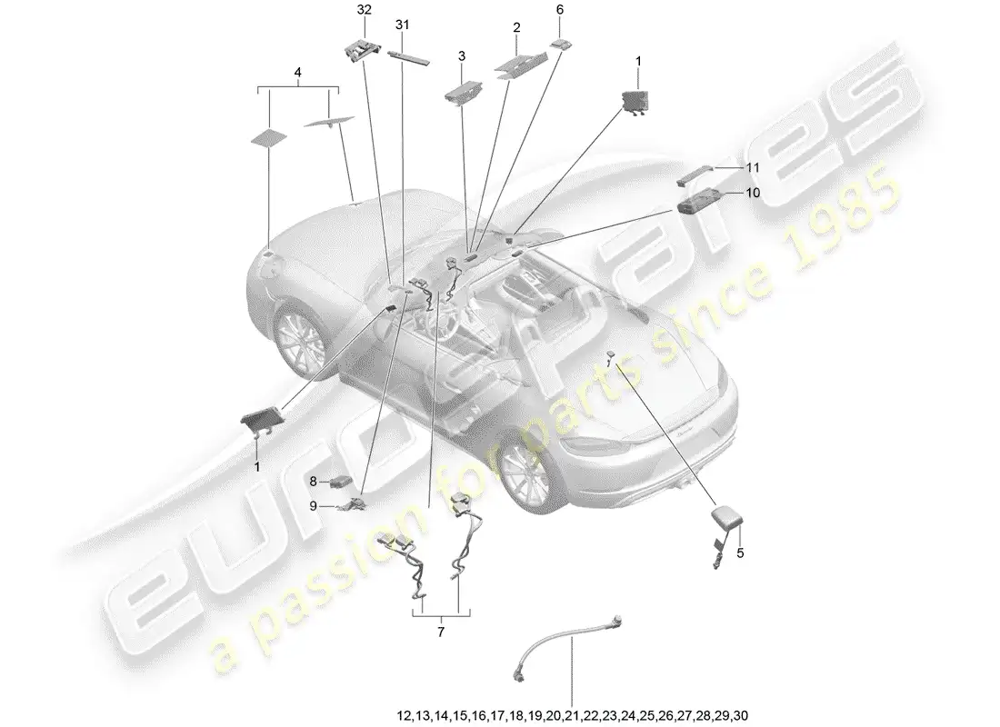 porsche 2017 (718 boxster) antena diagrama de piezas