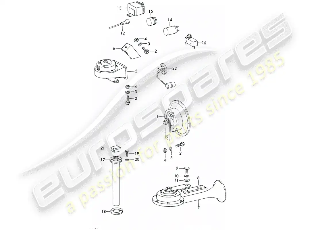 porsche 1973 (911) bocina - relé diagrama de piezas