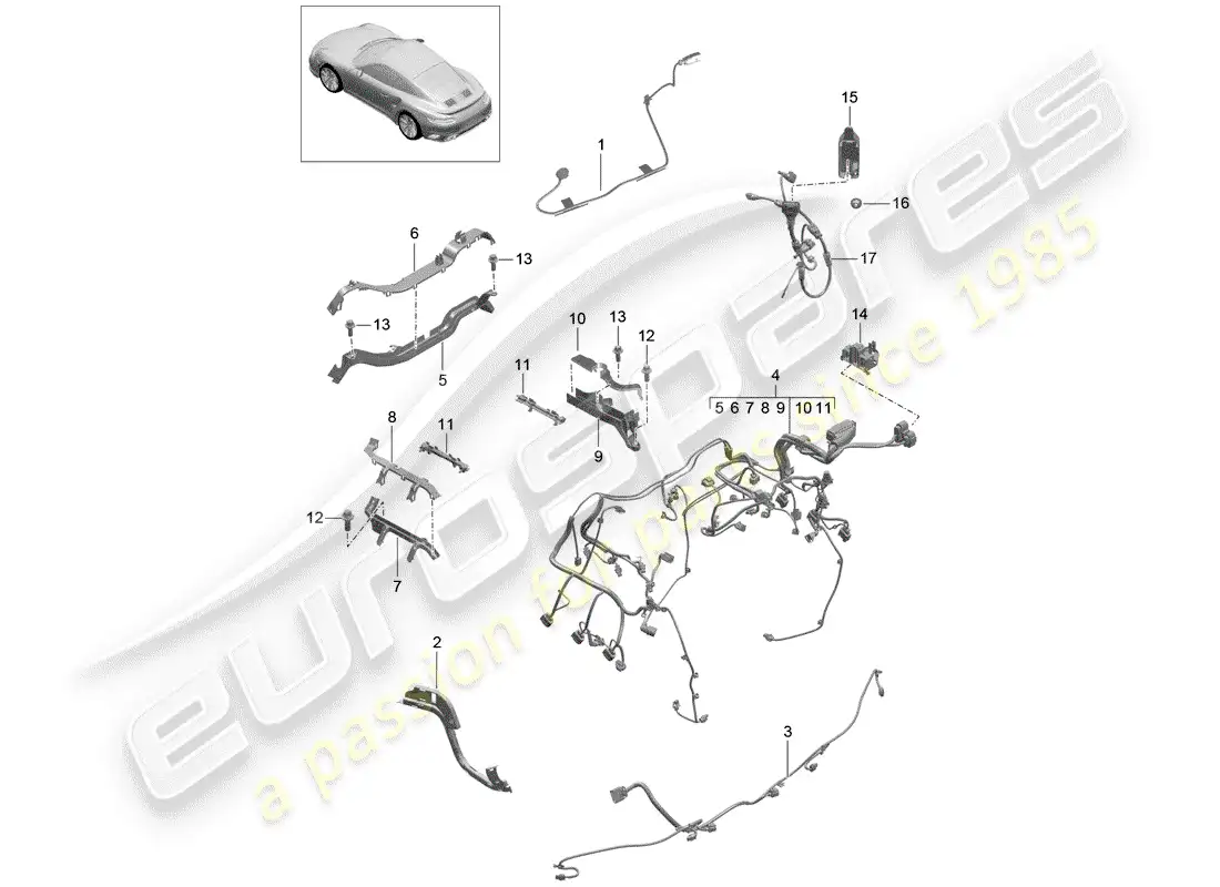 porsche 2019 (991-2 turbo) cableando arneses diagrama de piezas