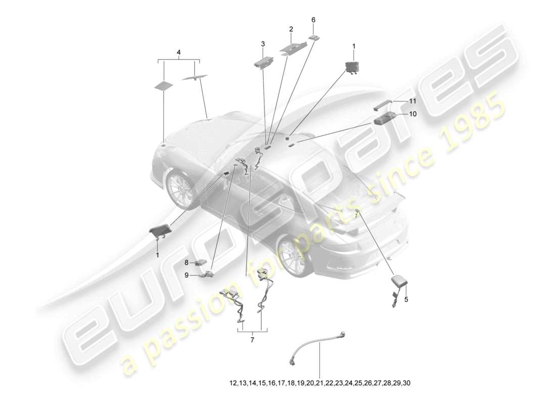 porsche 2021 (991-2 r/gt3/rs) diagrama de piezas de antena de un solo cable d - mj 2018>>