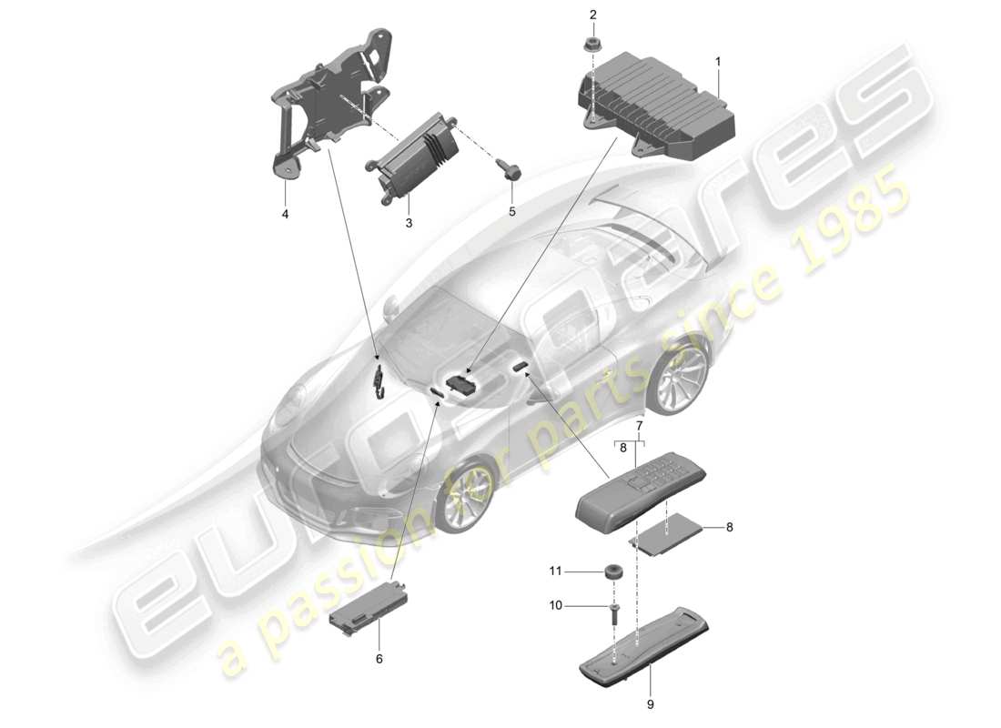 porsche 2021 (991-2 r/gt3/rs) amplificadores telefónicos d >>- mj 2017 diagrama de piezas