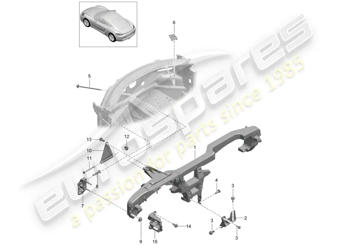 porsche 2019 (718 cayman) marco de retención diagrama de piezas