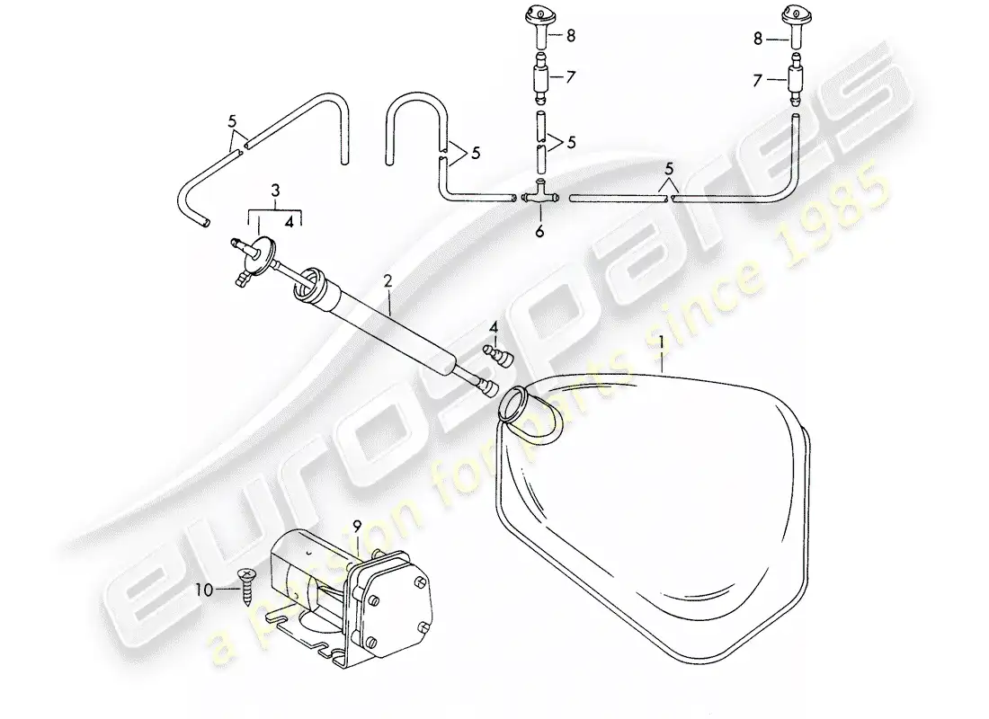 porsche 1969 (911/912) windshield washer unit diagrama de piezas