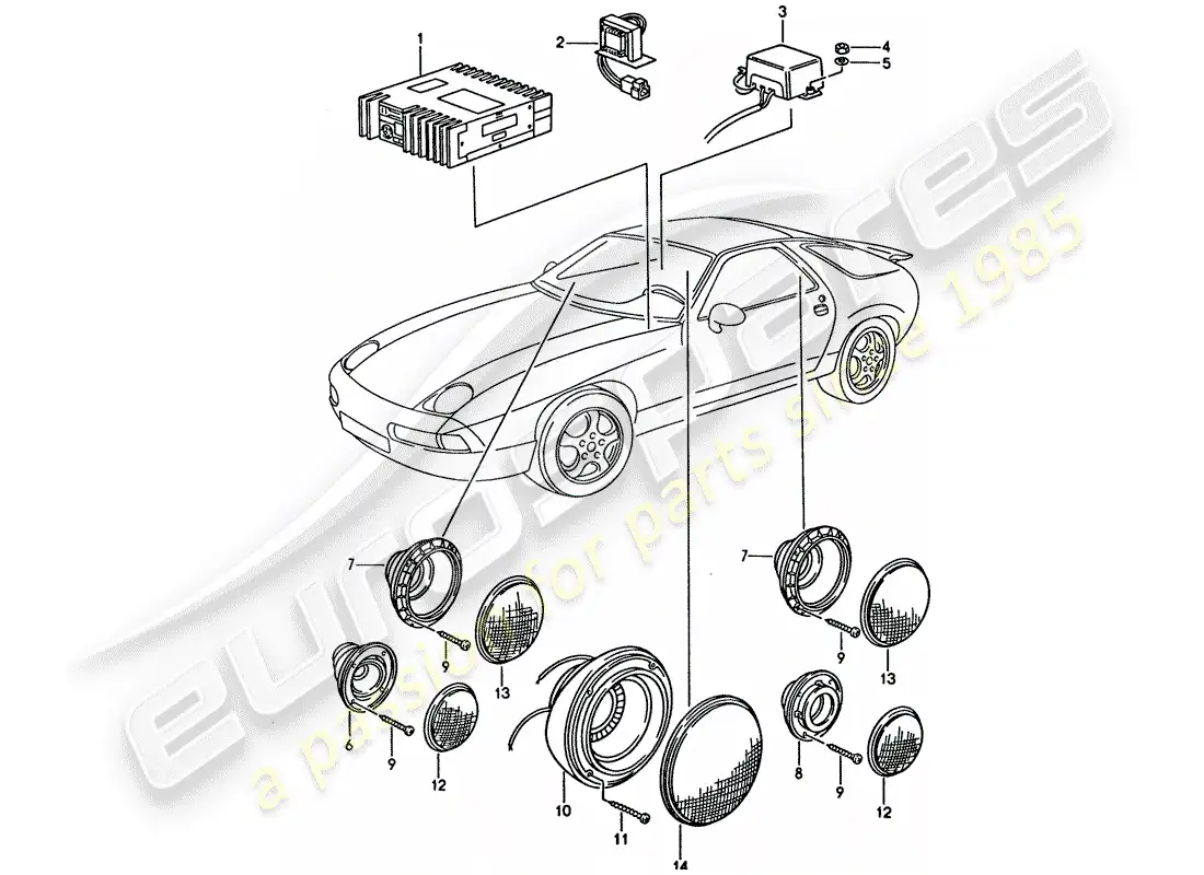 porsche 1992 (928) sistema de sonido - con: - amplificador diagrama de piezas