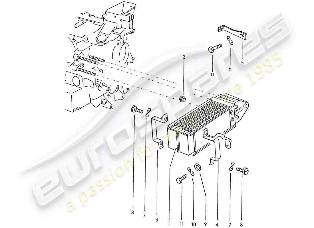 porsche 1974 (914) lubricación del motor - enfriador de aceite diagrama de piezas