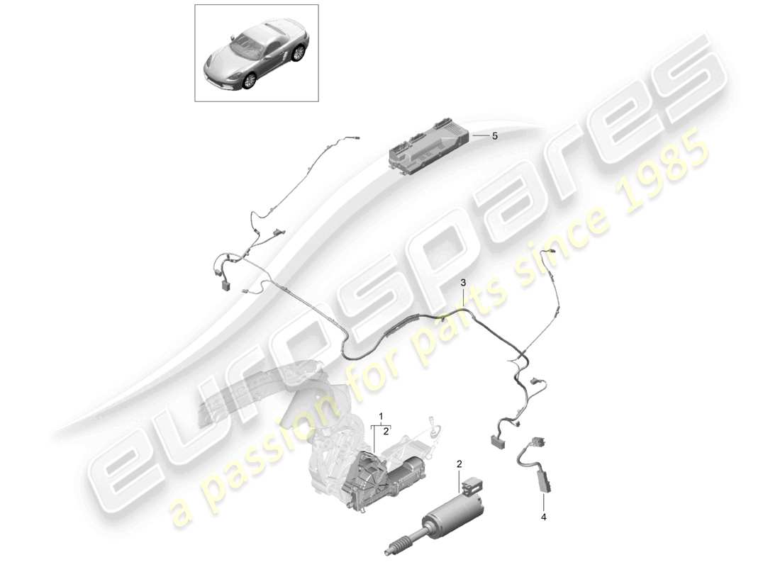 porsche 2022 (718 boxster) diagrama de piezas del conjunto de cables del motor eléctrico de la caja de almacenamiento de la capota convertible
