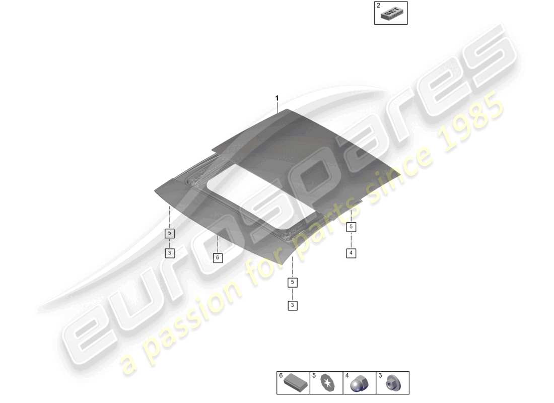 porsche 2024 (panamera 976) diagrama de piezas del marco del techo corredizo de vidrio