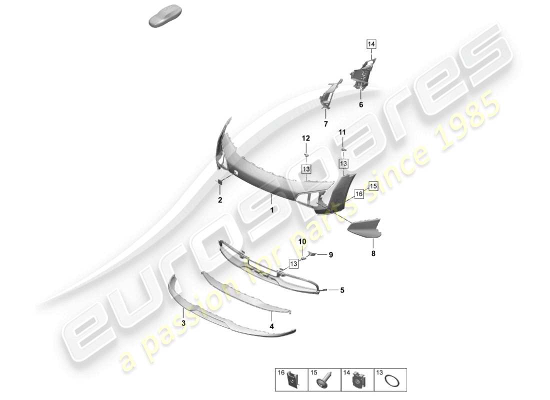 porsche 2025 (taycan 9j1-2) parachoques delantero taycan cross turismo turbo diagrama de piezas