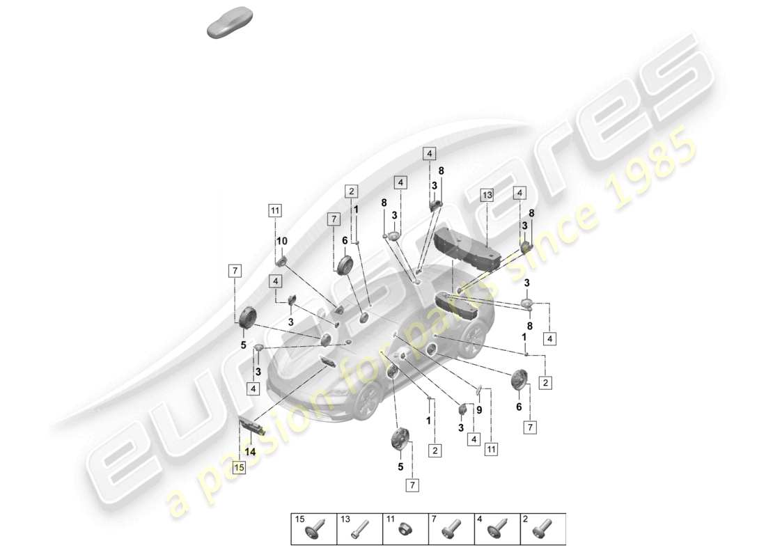 porsche 2025 (taycan 9j1-2) altoparlante diagrama de piezas