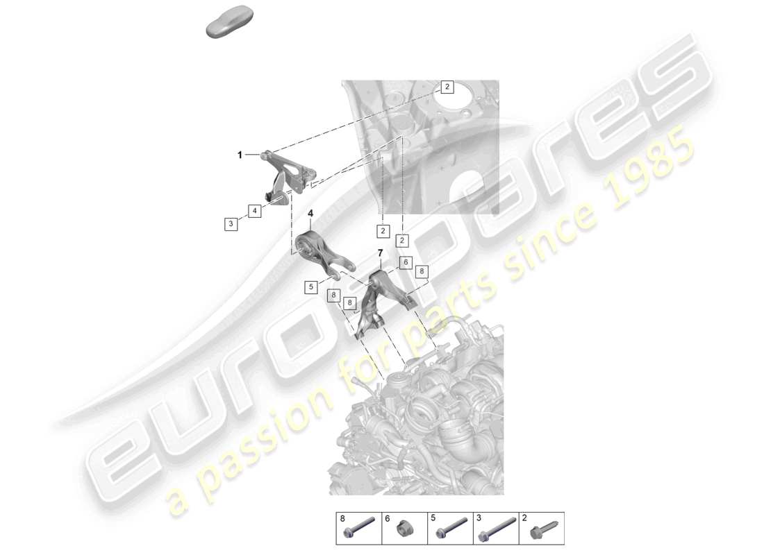 porsche 2024 (cayenne e3 pa) diagrama de piezas del soporte del motor del aparejo de elevación superior del motor