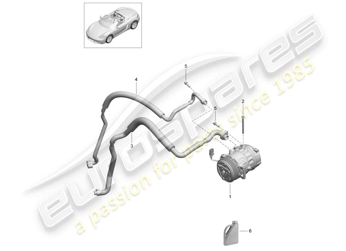 porsche 2022 (718 boxster) diagrama de piezas del compresor del aire acondicionado