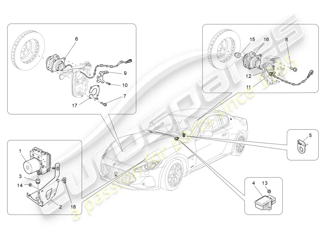 maserati granturismo s (2019) diagrama de piezas de los sistemas de control de frenado