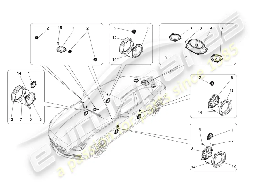 maserati qtp 3.0 tds v6 275hp (2015) diagrama de piezas del sistema de difusión de sonido