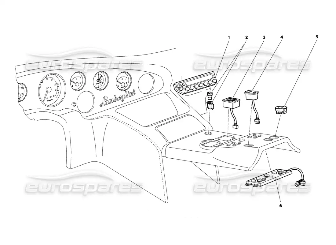 lamborghini diablo 6.0 (2001) instrumentos del panel del túnel diagrama de piezas