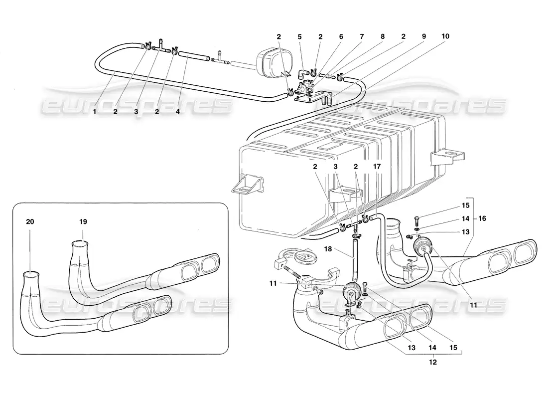 lamborghini diablo sv (1998) sistema de escape diagrama de piezas