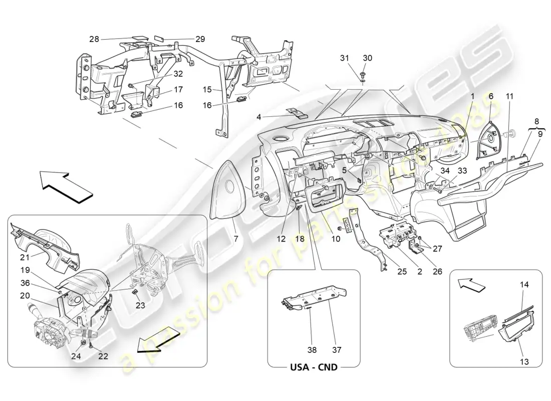 maserati granturismo s (2019) diagrama de piezas de la unidad del tablero