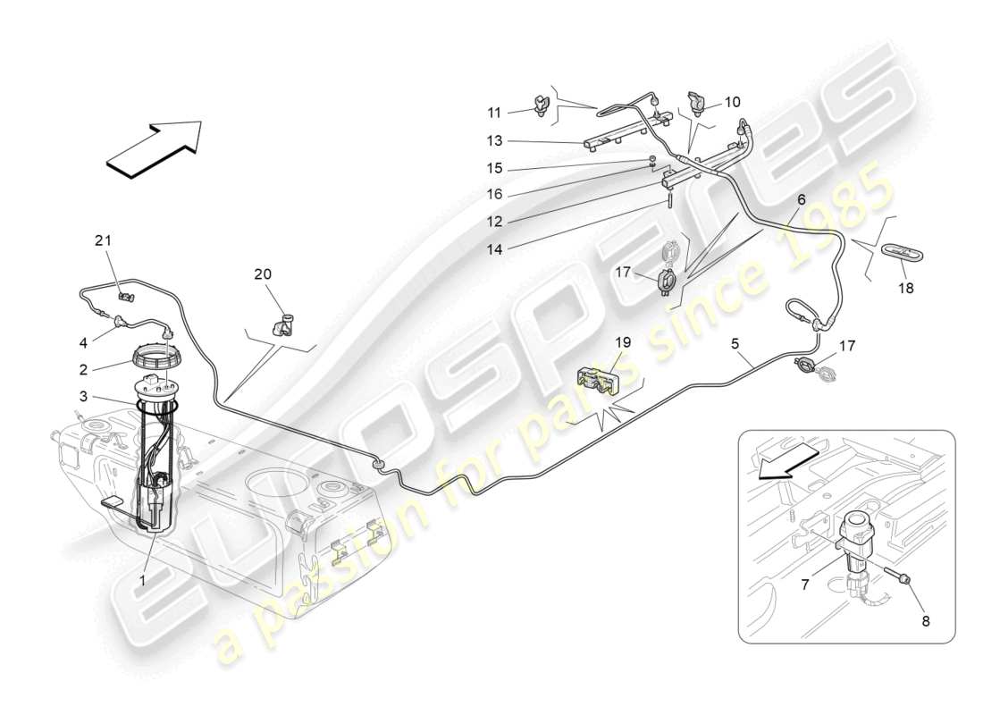 maserati granturismo mc stradale (2012) diagrama de piezas de bombas de combustible y líneas de conexión